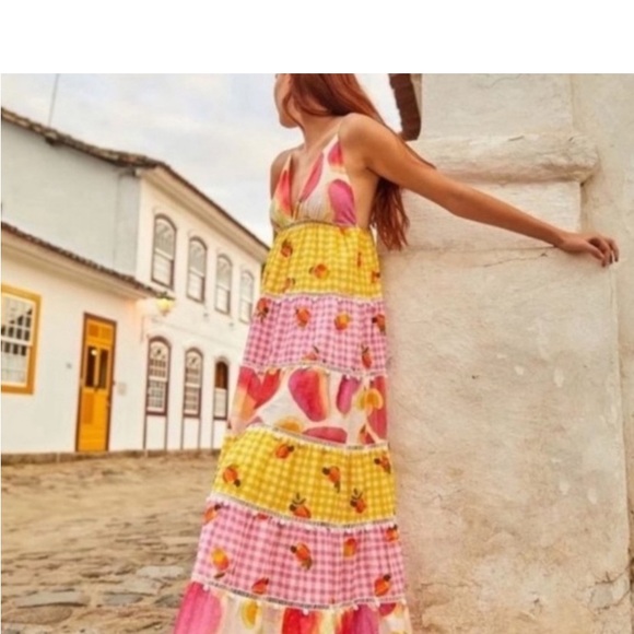 NWT FARM RIO MIXED PICNIC CASHEW MAXI DRESS IN MIX PRINT - Picture 3 of 6